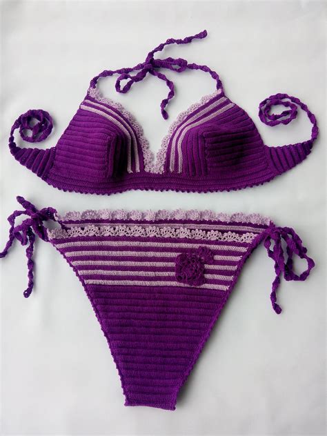 crochet bikini set purple swimsuit crochet swimwear crochet etsy