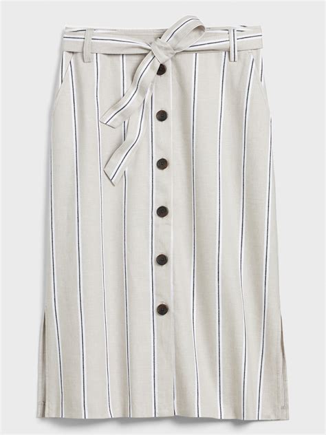 Striped Linen Blend Button Down Midi Skirt Banana Republic Factory