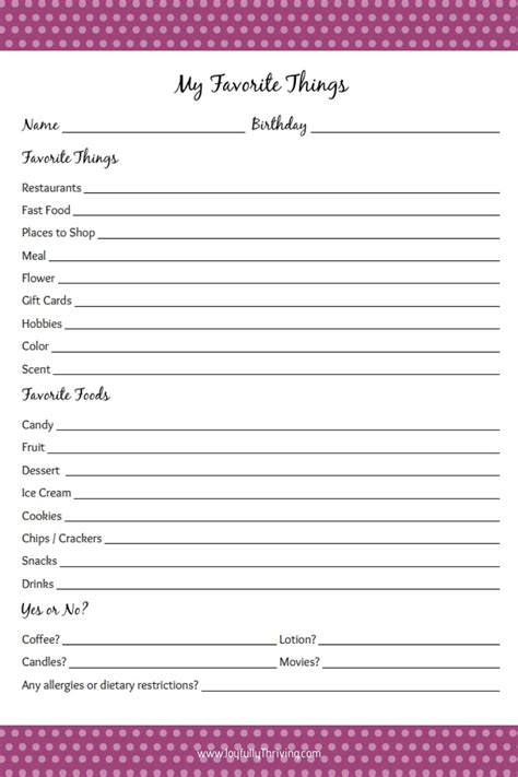 My Favorite Things List Free Printable T Ideas For Teachers