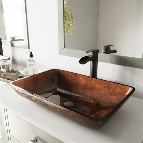 What types of single handle bathroom sink faucets does the home depot carry? VIGO Vessel Sink in Russet and Niko Faucet Set in Antique ...