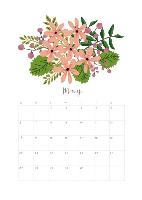 May 2018 Calendar Floral Design Calendar Monthly Planner Monthly