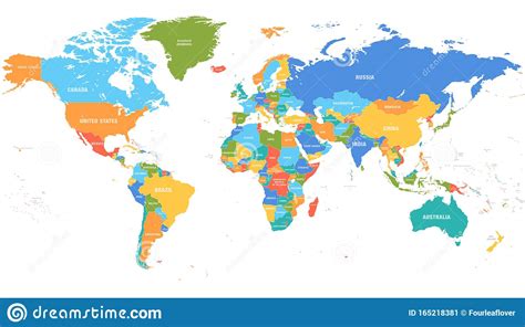Colored World Map Political Map Stock Vector