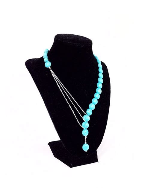 Asymmetrical Turquoise Necklace With Silver Chains Statement Necklace