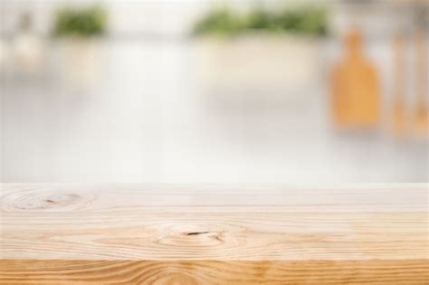Premium Photo Wood Table Top On Blur Kitchen Counter Roombackground