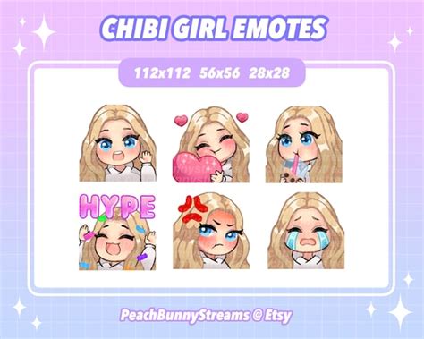 Süßes Chibi Girl Twitch Discord Emote Pack Gaming Etsy