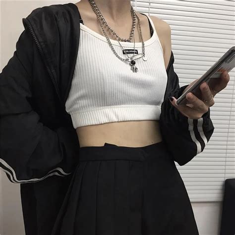 White Aesthetic Slim Ribbed Crop Top Fashion Ulzzang Fashion Fashion Outfits