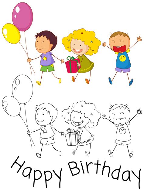 Doodle Children Celebrate Birthday 519759 Vector Art At Vecteezy