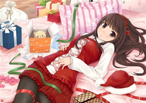 Brown Hair Anime Girl Christmas Outfit Anime Wallpaper HD