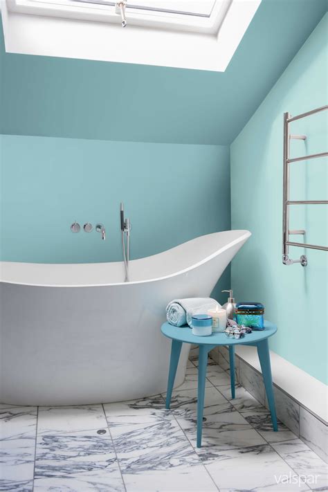 A Lovely Bright Bathroom Painted With Valspar Aquamarine Bathroom