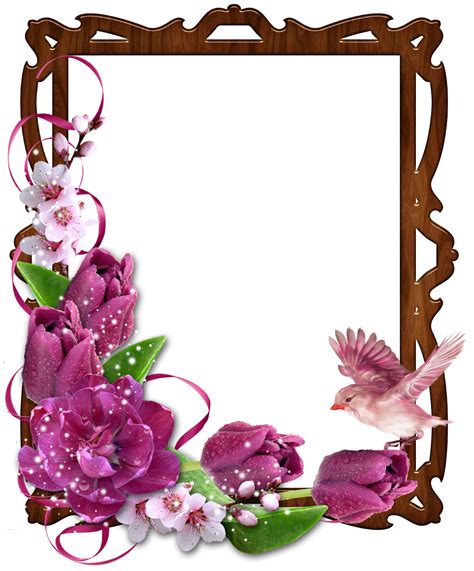 Floral-Border-Wooden-Photo-Frame-with-Bird-and-Flowers | Borders and frames, Floral, Floral border