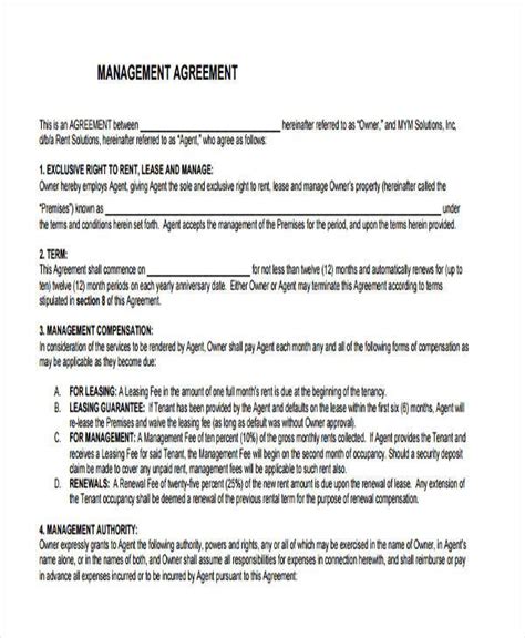 Management Agreement Template Word