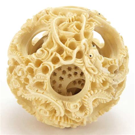 Large Chinese Ivory Puzzle Ball Carved With Dragons