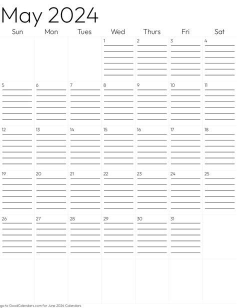 Lined May 2024 Calendar Template In Portrait