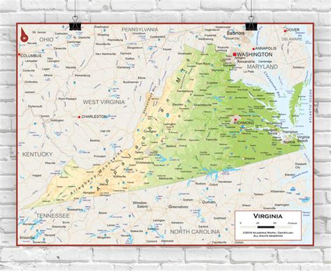 Virginia Wall Map Physical World Maps Online