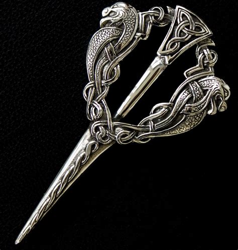 Kilt Pin Solid Silver Celtic Serpent And Interlace Scottish