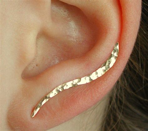 Ear Pin Hand Hammered Wave 14K Gold Filled Or Sterling Silver