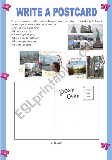 Write A Postcard Esl Worksheet By Daiane