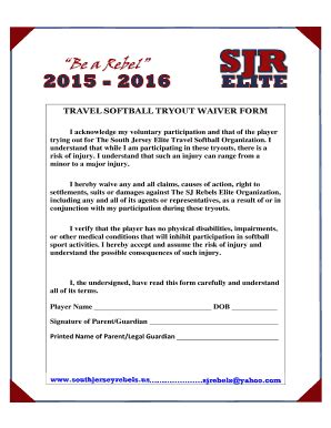 Printable softball tryout evaluation form pdf : Softball Tryout Waiver Form - Fill Online, Printable ...