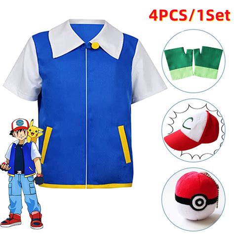 Pokemon Ash Ketchum Adulto Ni Os Cosplay Disfraz Guantes Sombrero