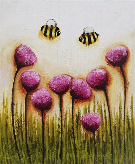 Original Acrylic Painting On Canvas Whimsical Bee Happy Richly Textured