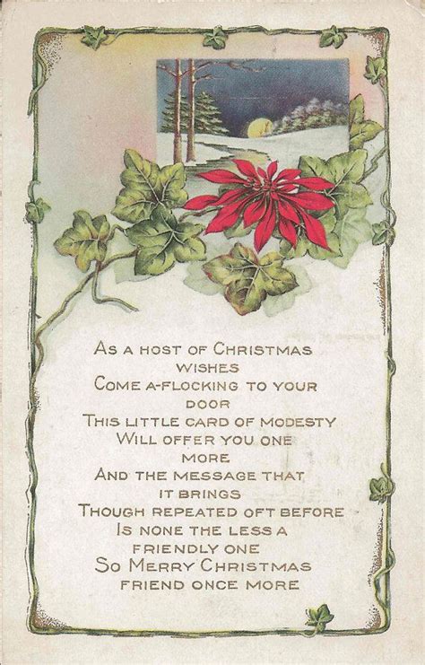 Antique Christmas Postcard With Christmas Poem Framed By Poinsettia