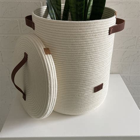 Rope Laundry Basket With Lid White Basket With Handle Cozy Etsy