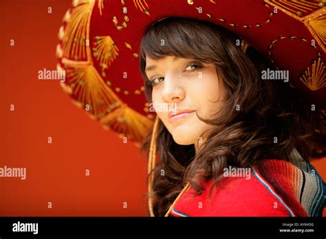 Young Mexican Woman Wearing Sombrero Stock Photo Alamy