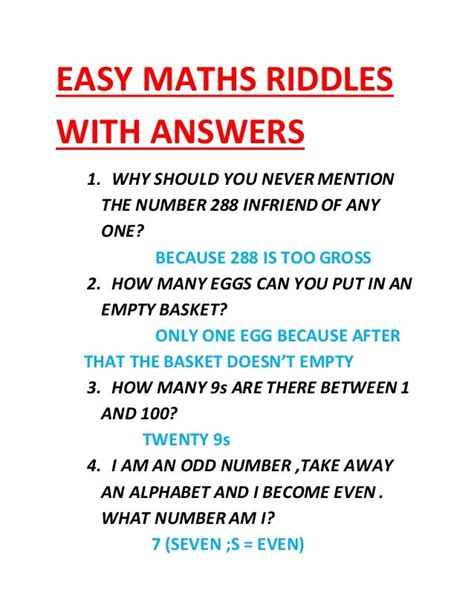 Easy Maths Riddles With Answers