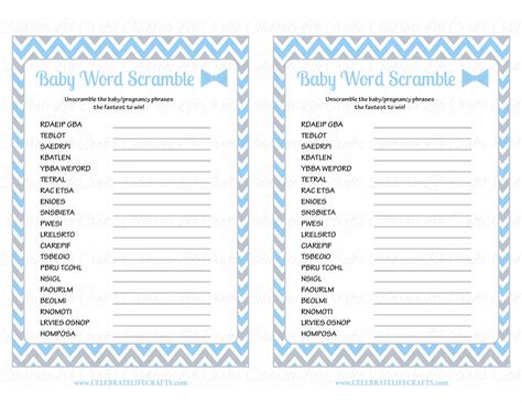 Word Scramble Baby Shower Game Little Man Baby Shower Theme For Baby