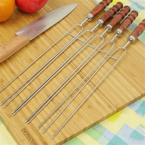 10pcs Row U Bbq Roast Barbecue High Stainless Steel Needle And Wooden
