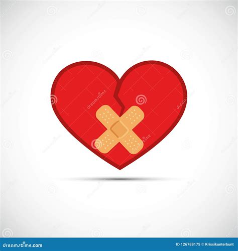 Red Broken Heart With Two Adhesive Plaster Stock Vector Illustration