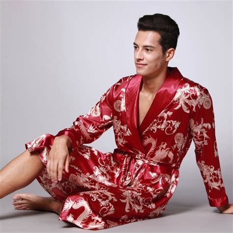 Doppelseitig Chinesisch Herren Seide Satin Drachen Kimono Robe