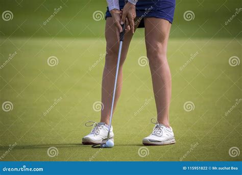 Golfer Pushing Golf To Hole At Golf Course Stock Photo Image Of Green Grass
