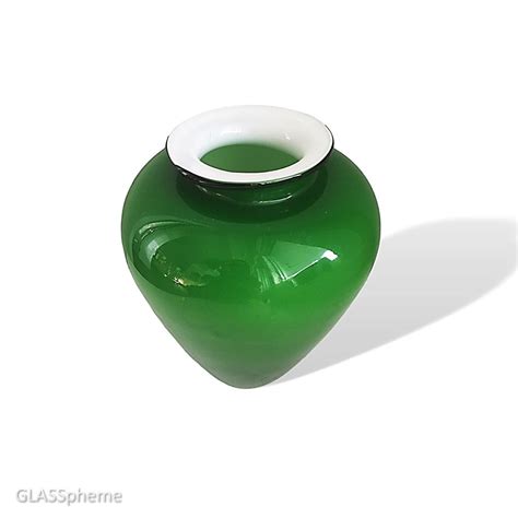 Midcentury Italy Empoli Cased Glass Ginger Jar Vase In Bright Kelly Green