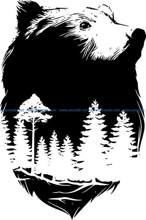 Bear With Pine Forest File Cdr And Dxf Free Vector Download For Print
