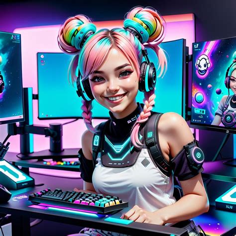 Gamer Girl And Her Gaming Pc Setup Ai Generated Artwork Nightcafe