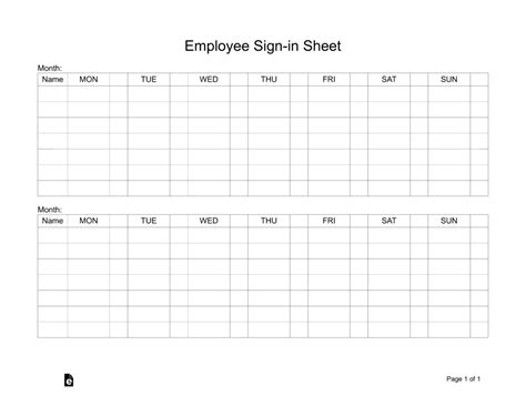 Free Two Week Employee Sign In Sheet Template Pdf Word Eforms