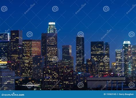 Los Angeles Skyline At Dusk Stock Image Image Of Evening Skyscrapers
