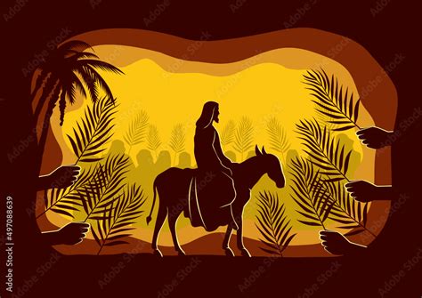 Jesus Christ Riding A Donkey Palm Sunday Stock Vector Adobe Stock