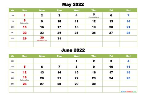Take June 2022 Calendar With Holidays Printable Best Calendar Example