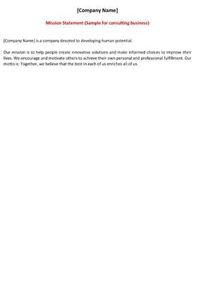 Consulting Business Mission Sample Statement - Small Business Free Forms