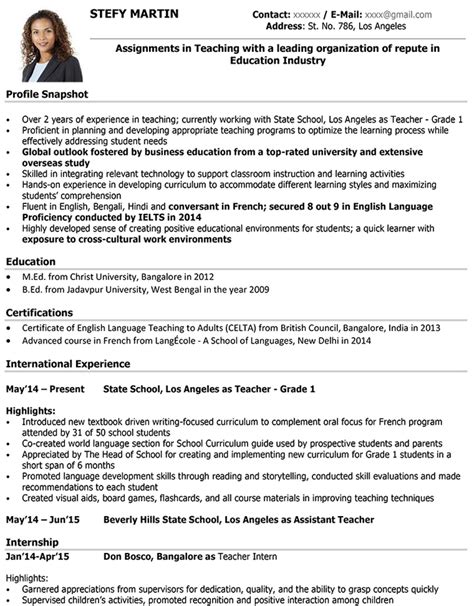 English teacher resume samples with headline, objective statement, description and skills examples. Teacher CV Format - Teacher Resume Sample and Template