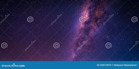 Landscape With Milky Way Galaxy Night Sky With Stars Stock Photo