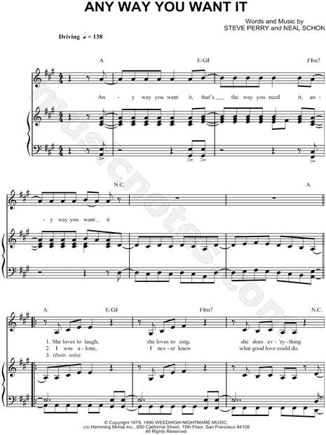 Any Way You Want It From Glee Sheet Music In A Major Transposable