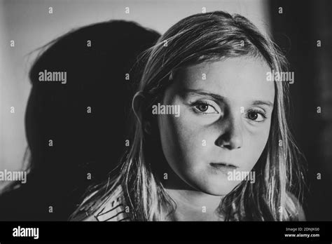 Close Up Black And White Photo Of A Sad Girl Stock Photo Alamy