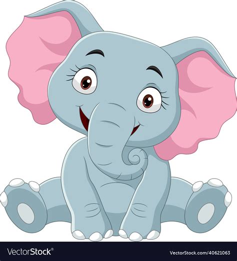 Cartoon Funny Baby Elephant Sitting Royalty Free Vector