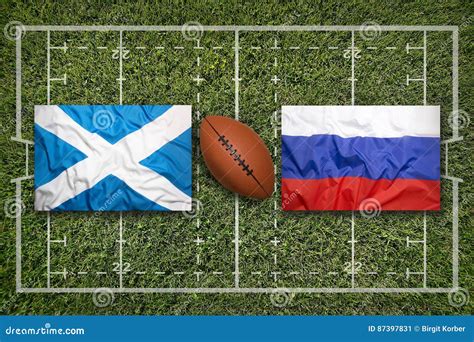 Scotland Vs Russia Flags On Rugby Field Stock Image Image Of Flags