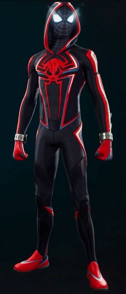 A Spider Man In Black And Red Suit With His Hands On His Hips Standing