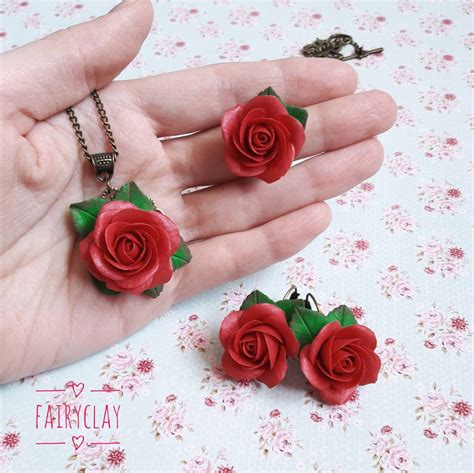 Red Roses Set Of Polymer Clay Handmade Clay Flowers Rose T Etsy