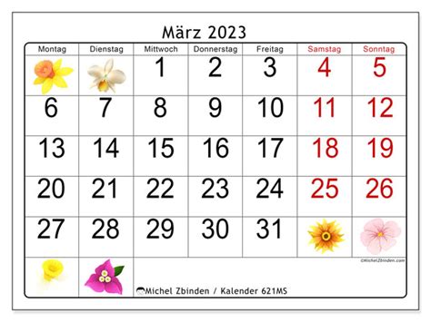 Kalender März 2023 Zum Ausdrucken “442ms” Michel Zbinden Ch